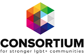 Consortium's inclusive logo with colourful triangles